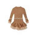 Girl's Knitted Crepe Cuff and Hem Fishtail Dress